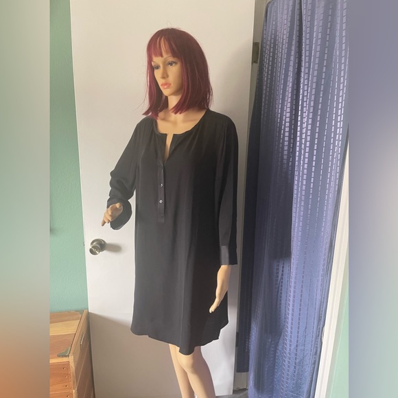 Eileen Fisher 100% Silk Black Mini Dress L - Picture 2 of 9